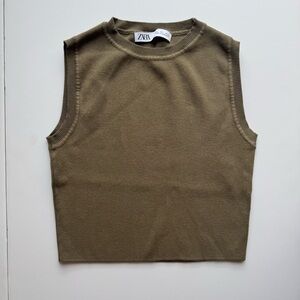 Zara Sleeveless Fall Knit Vest – Olive Green - Medium